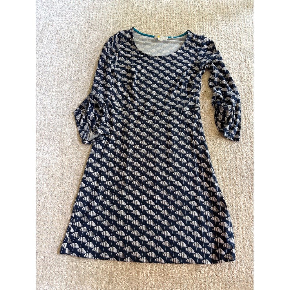 Boden Womens Navy White Umbrella Print Jersey A-Line Dress 3/4 Sleeve US 4R